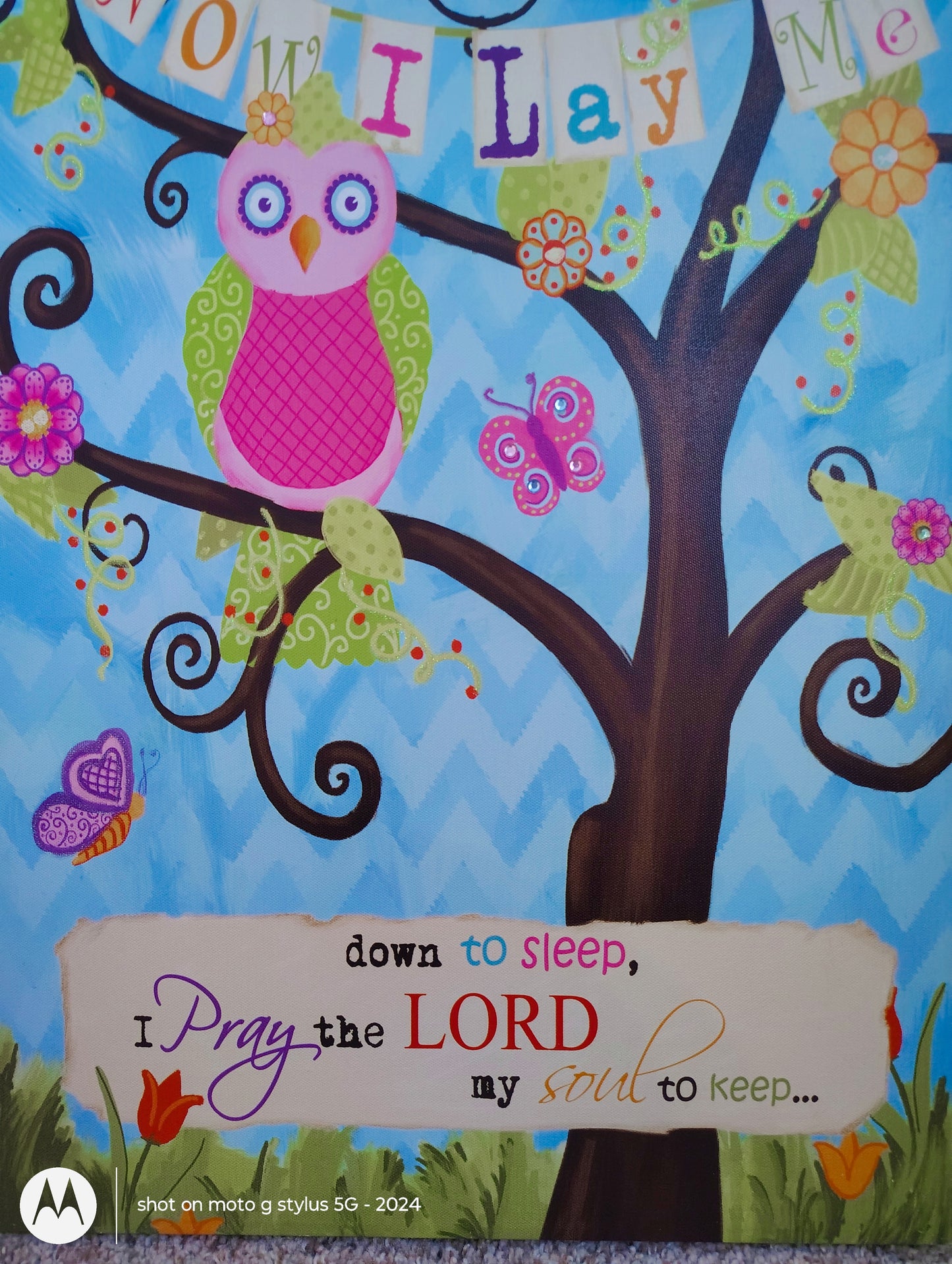 Now I Lay Me” Children's Prayer Wall Art | Faith-Based Nursery Canvas | Owl Theme