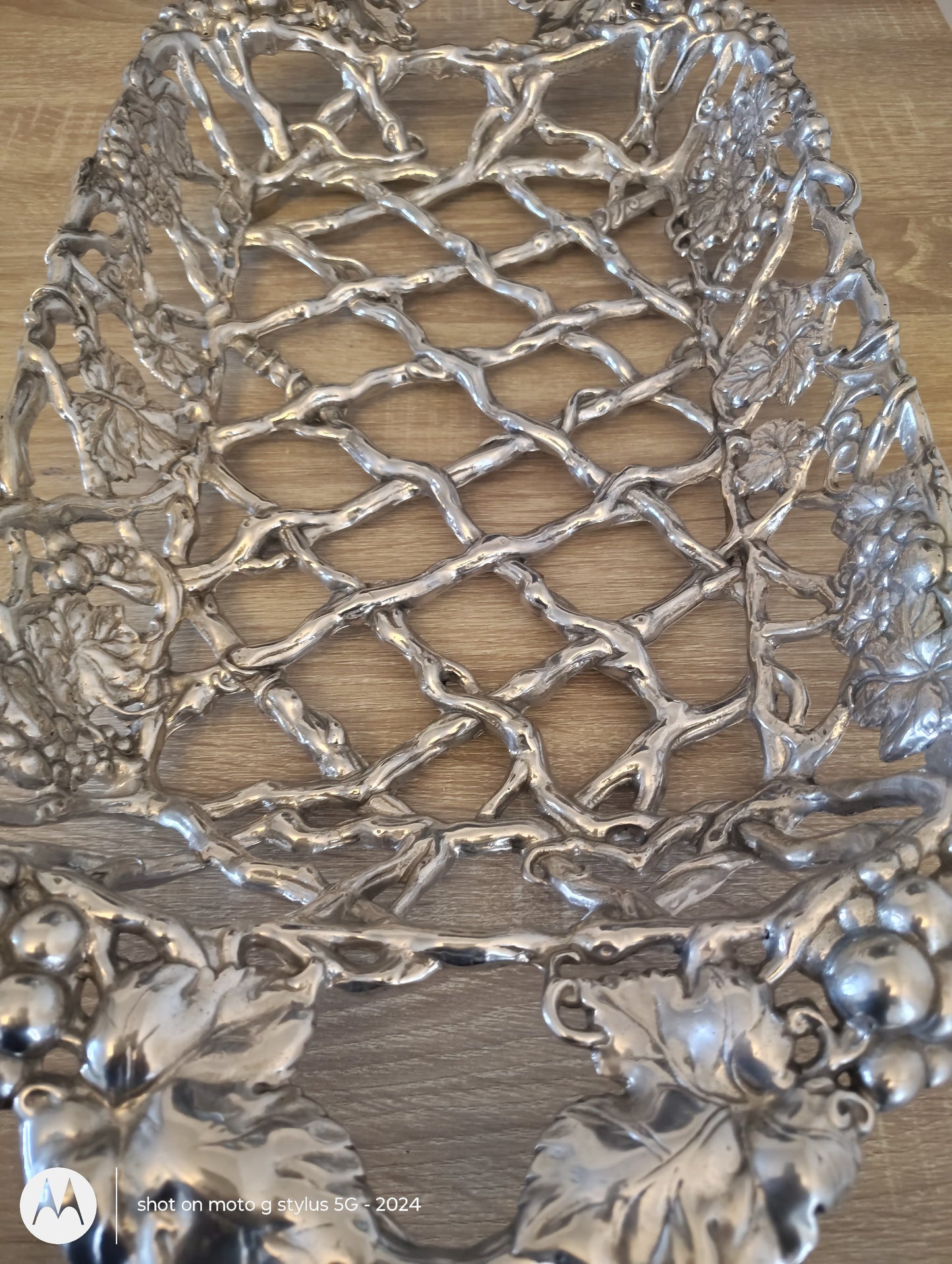 "Abide in the Vine" Stainless Steel Grapevine Basket | Elegant Faith-Based Centerpiece Tray
