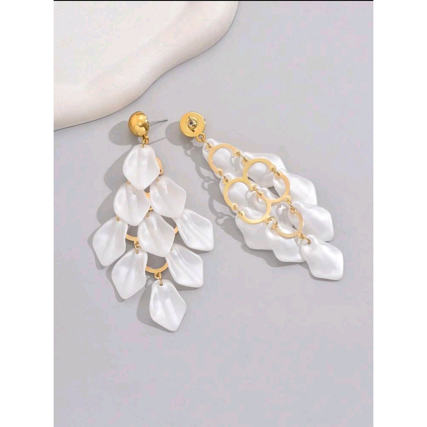 White Geometric Tassel & Leaf Dangle Earrings for Women -Simple & Elegant Design