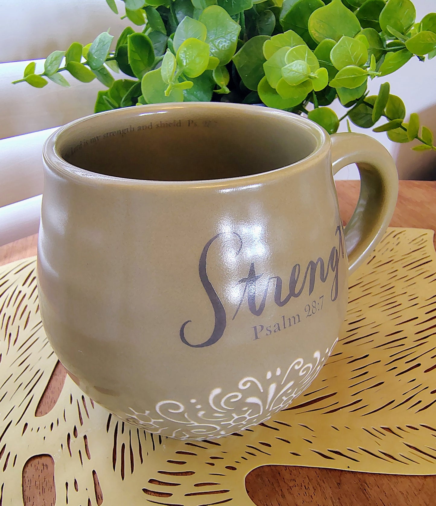 “Strength – Psalm 28:7” Mug by DaySpring | Ceramic Faith-Based Mug | Sanctuary Collection