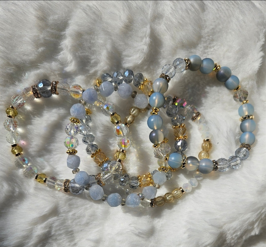 I Am Treasured” Blue Crystal & Stone Bracelet Set – Stackable Beaded Bracelets
