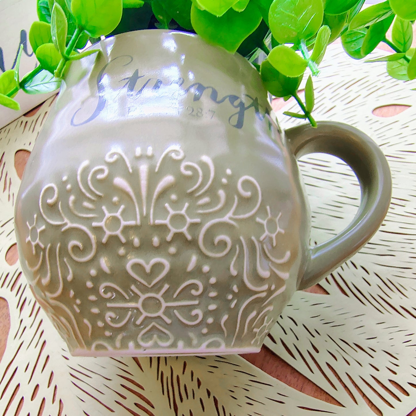 “Strength – Psalm 28:7” Mug by DaySpring | Ceramic Faith-Based Mug | Sanctuary Collection