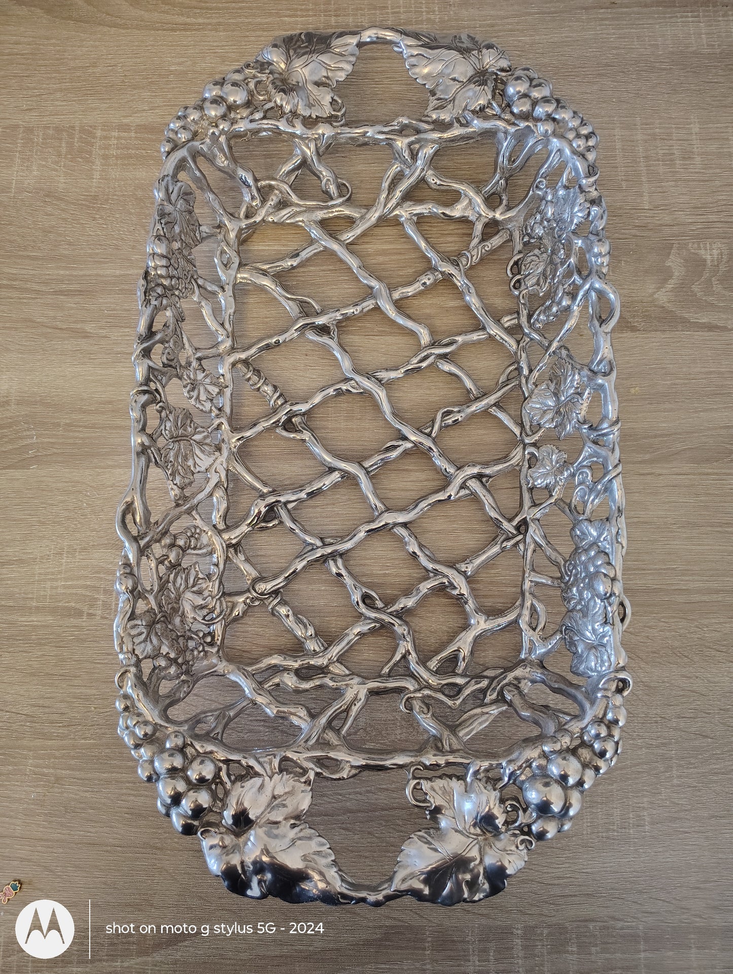 "Abide in the Vine" Stainless Steel Grapevine Basket | Elegant Faith-Based Centerpiece Tray