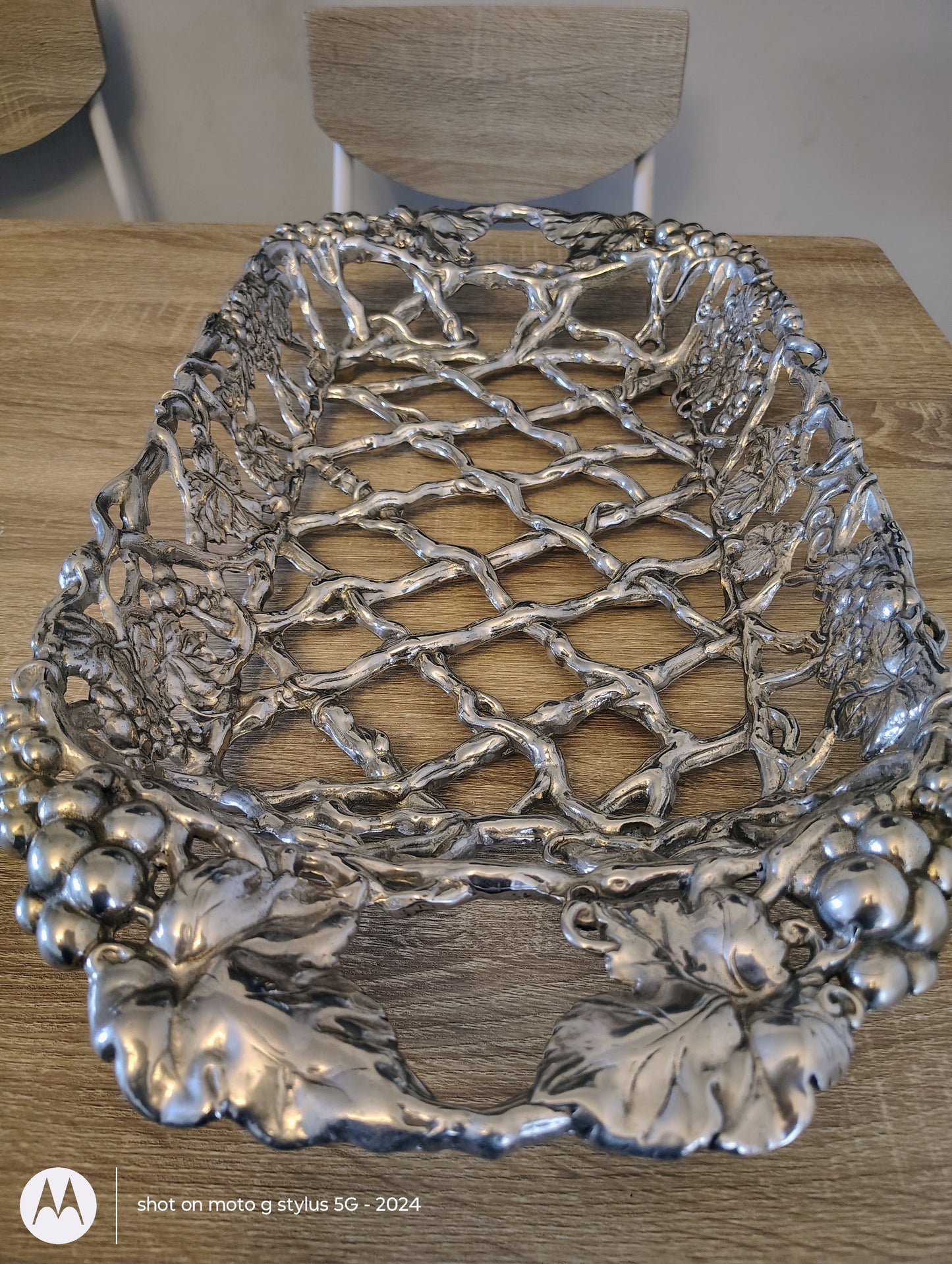 "Abide in the Vine" Stainless Steel Grapevine Basket | Elegant Faith-Based Centerpiece Tray