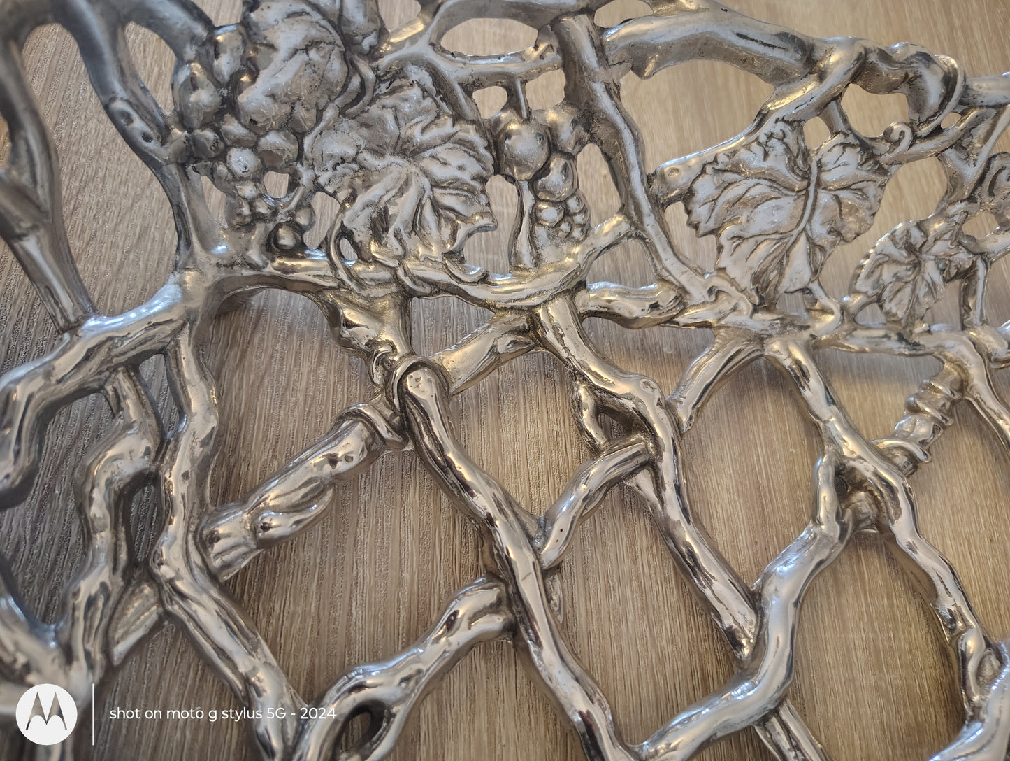 "Abide in the Vine" Stainless Steel Grapevine Basket | Elegant Faith-Based Centerpiece Tray