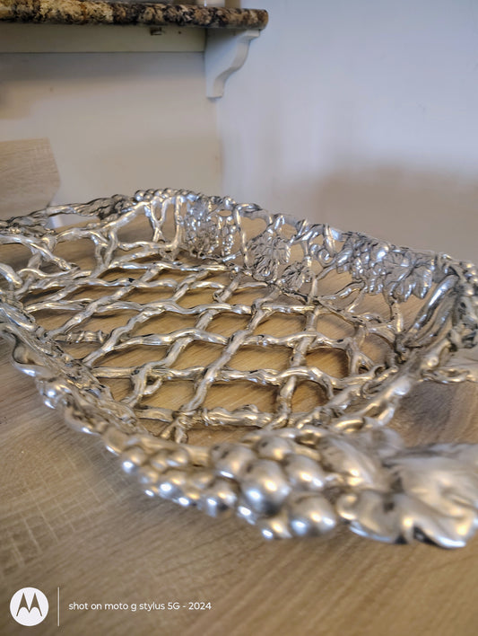 "Abide in the Vine" Stainless Steel Grapevine Basket | Elegant Faith-Based Centerpiece Tray