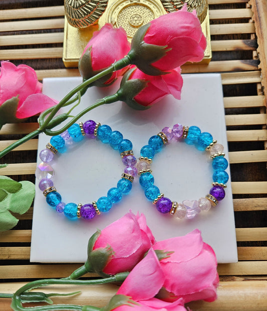 Children's Aqua blue pink and purple bracelet set