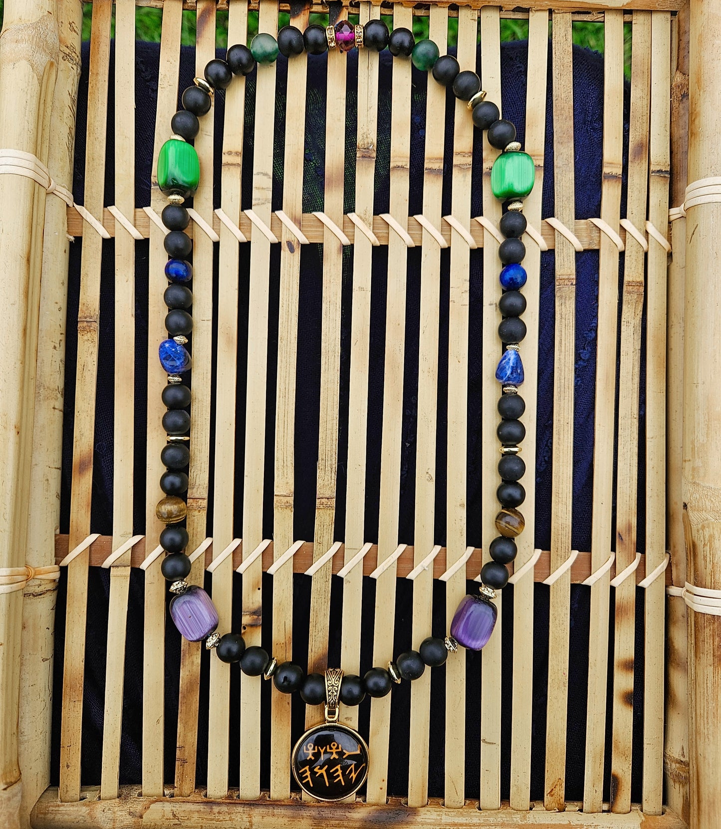 Emerald Onyx and Sapphire beaded necklace and bracelet set