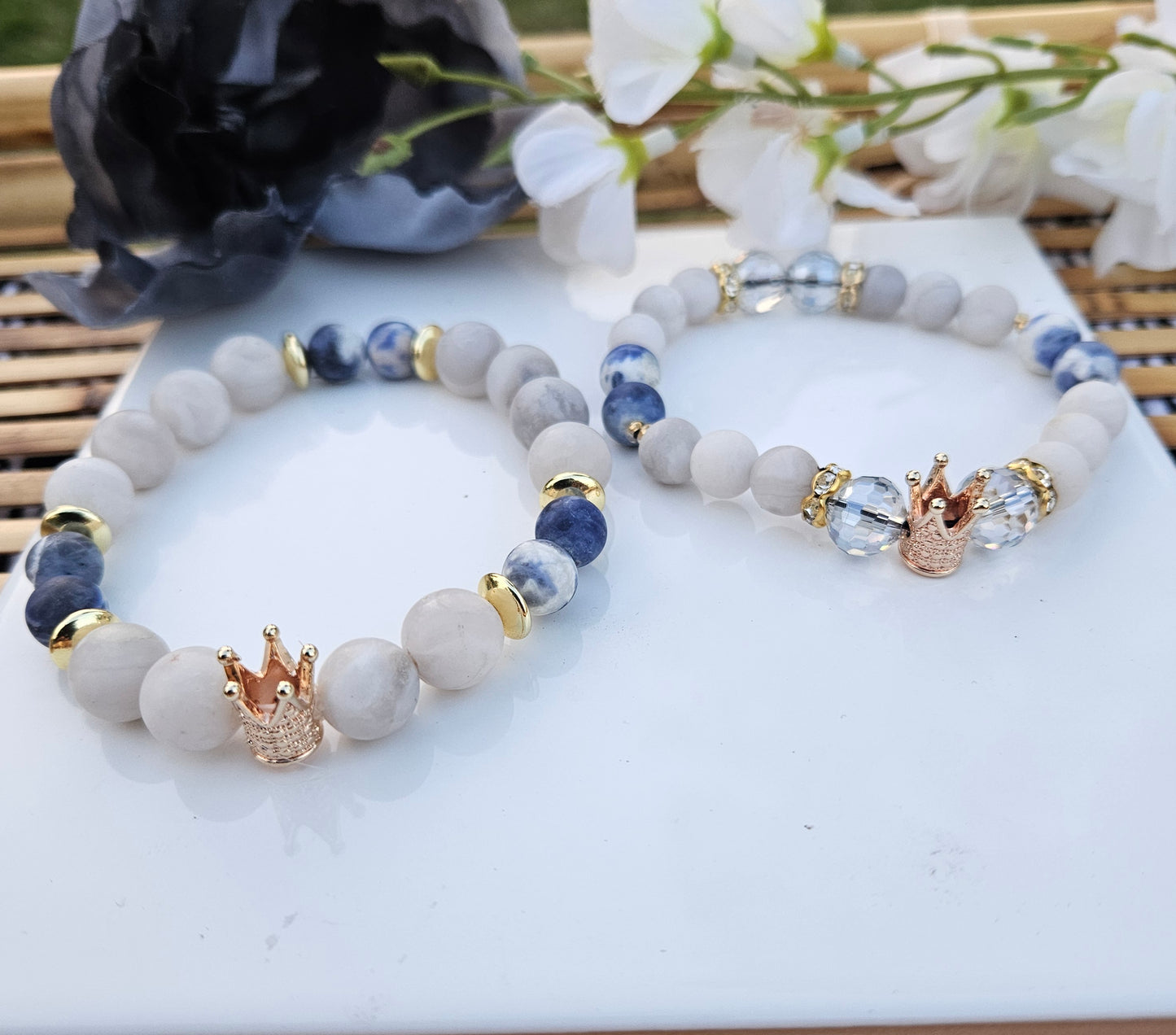 His and Hers matching stone bracelet set