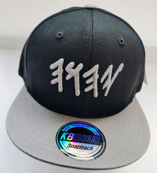 YHWH Hebrew Snapback Hat – Black & Grey, 100% Cotton Adjustable Cap
