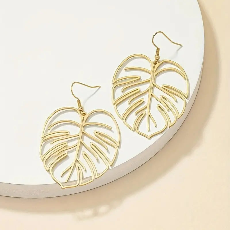 Tropical Leaf Earrings, Dangling Leaf Cut Out Drop Earrings, Plant Jewelry, Plant Accessory, Gift for Women, Mom, Best Friend