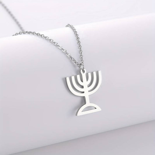 Stainless Steel 7 Lamp Menorah Necklace