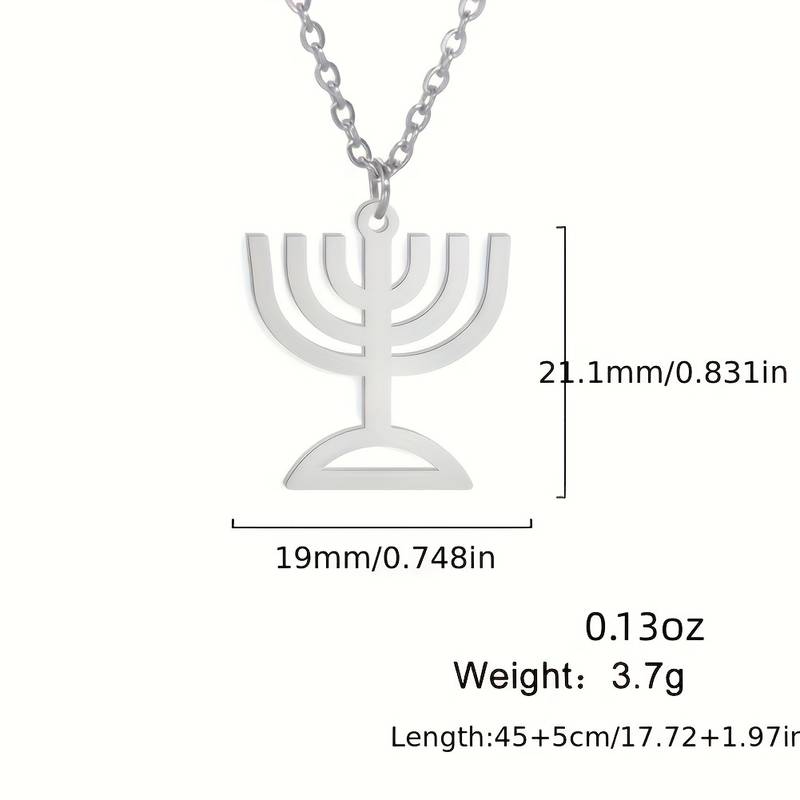 Stainless Steel 7 Lamp Menorah Necklace