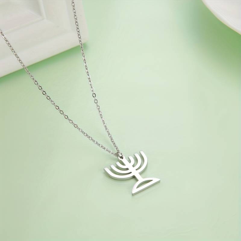 Stainless Steel 7 Lamp Menorah Necklace