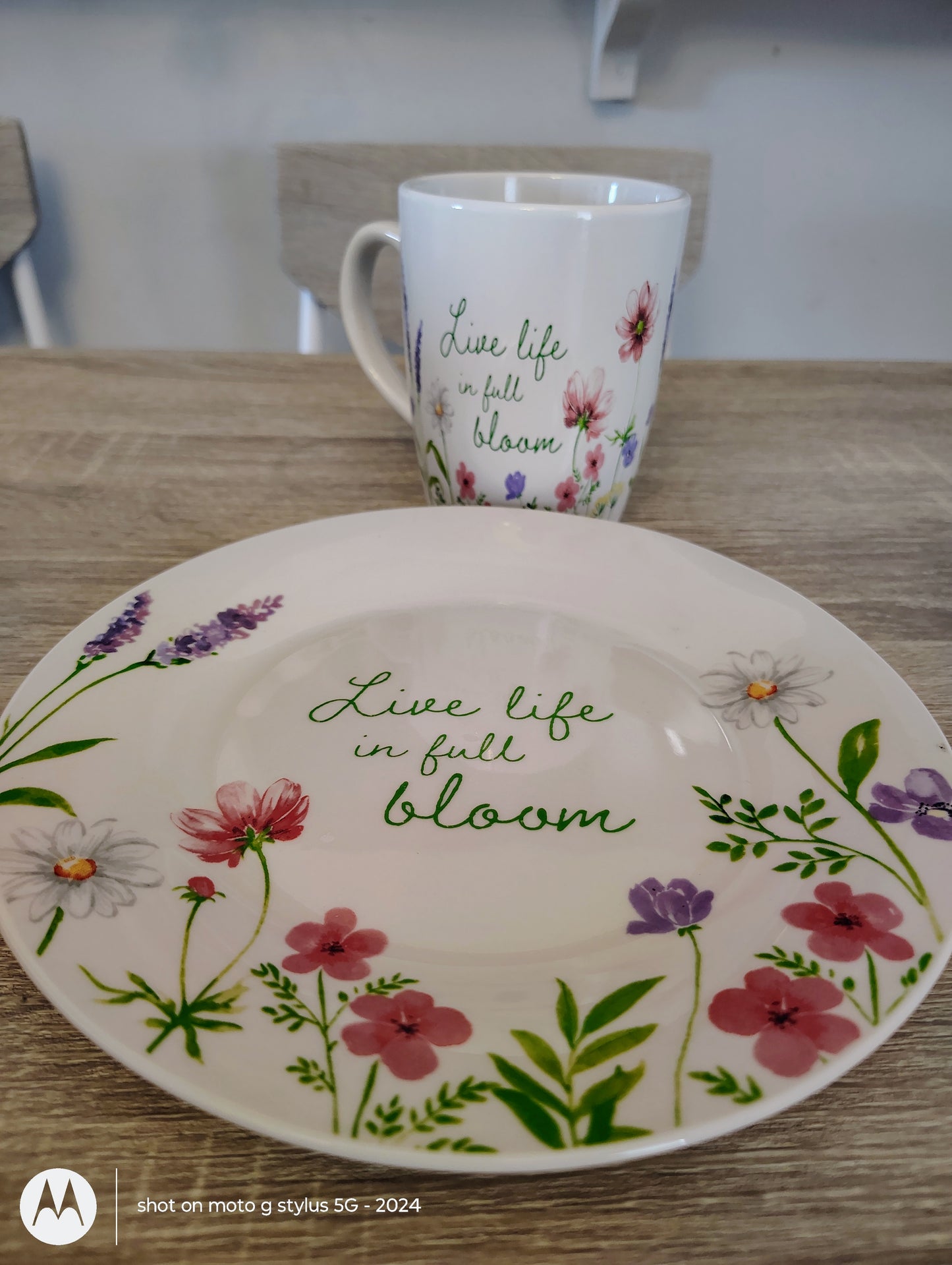 Live Life in Full Bloom | Faith-Based Floral Mug & Plate Set | Matthew 6:28 Inspired