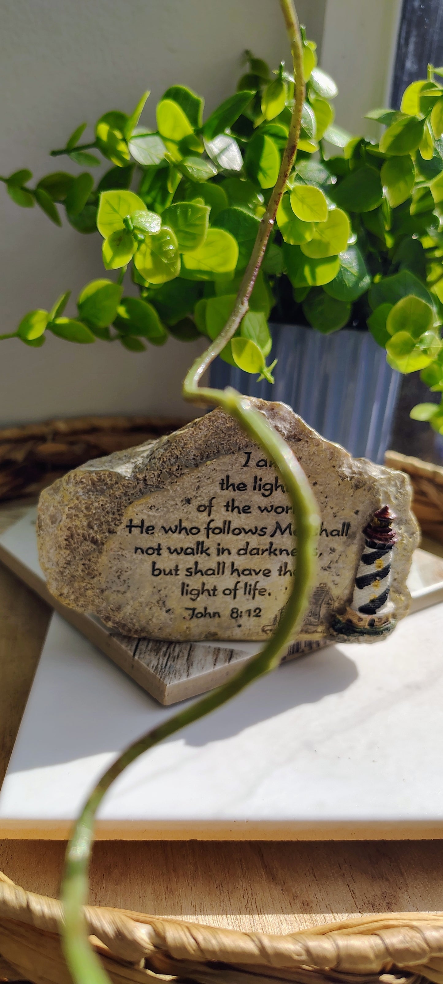 I Am the Light of the World” Scripture Stone Plaque John 8:12