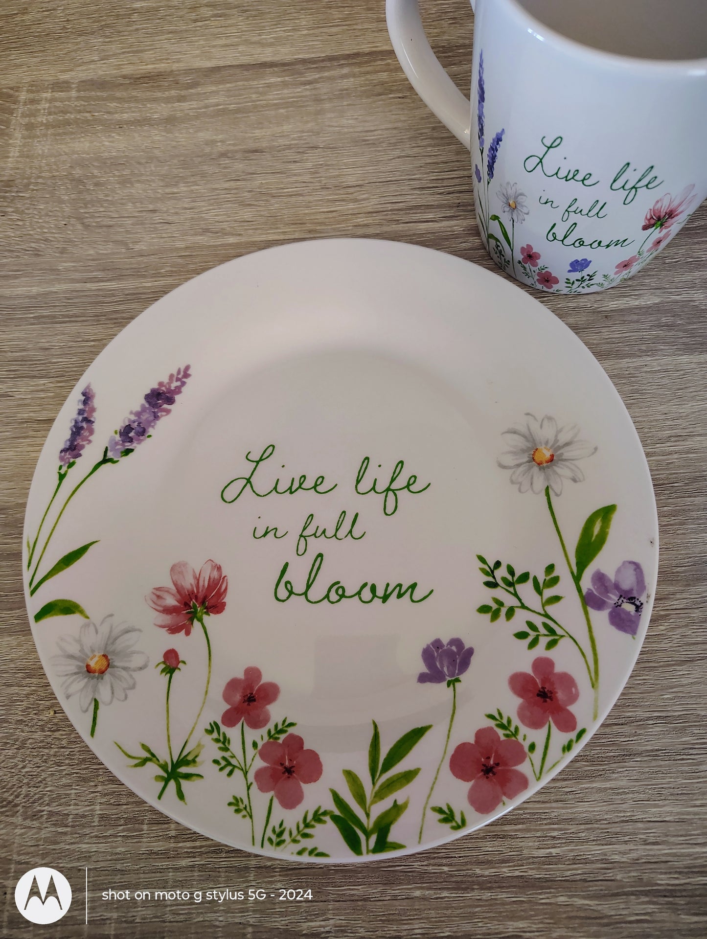 Live Life in Full Bloom | Faith-Based Floral Mug & Plate Set | Matthew 6:28 Inspired