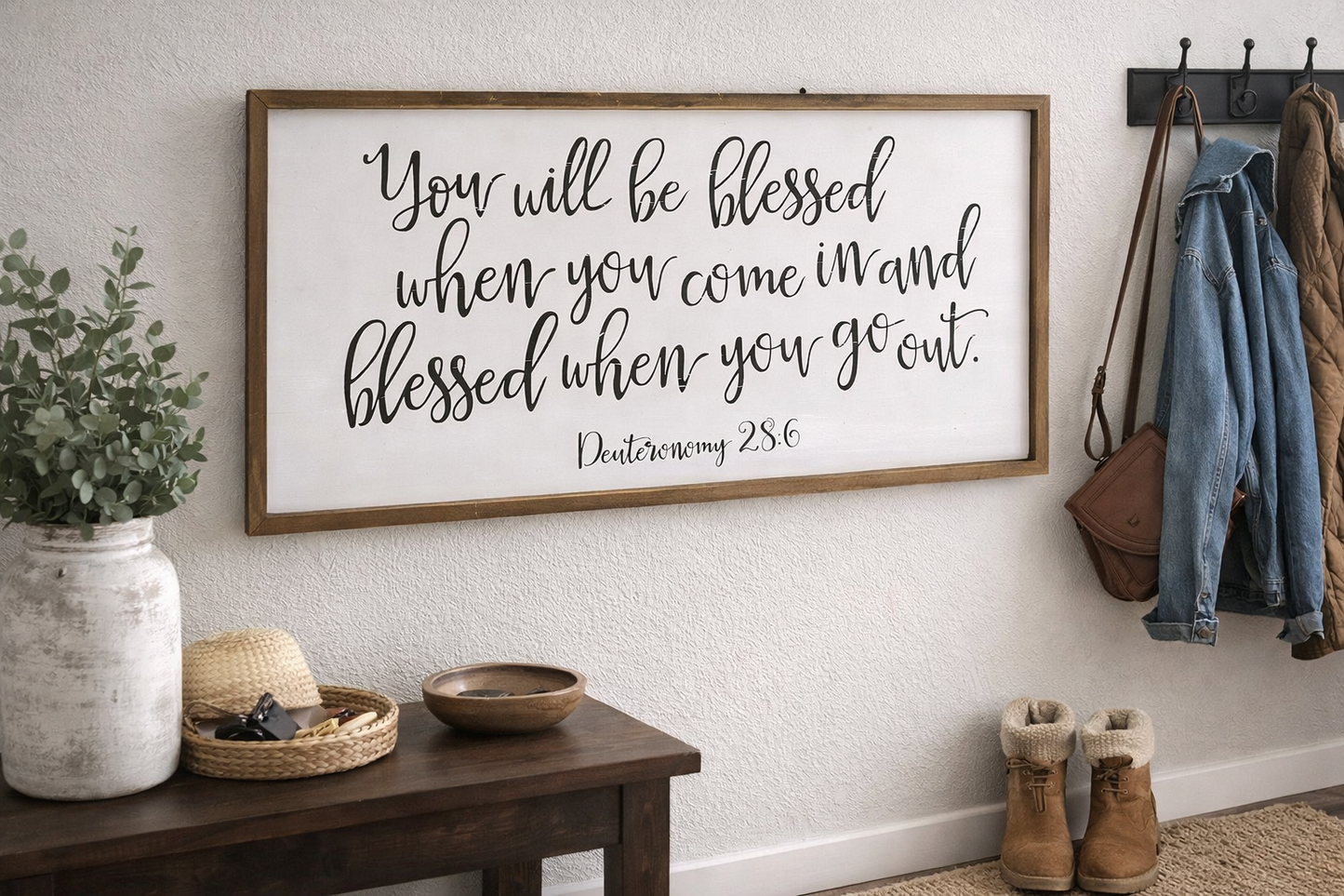 Blessed When You Come In” – Deuteronomy 28:6 Framed Scripture Sign (32"x13")