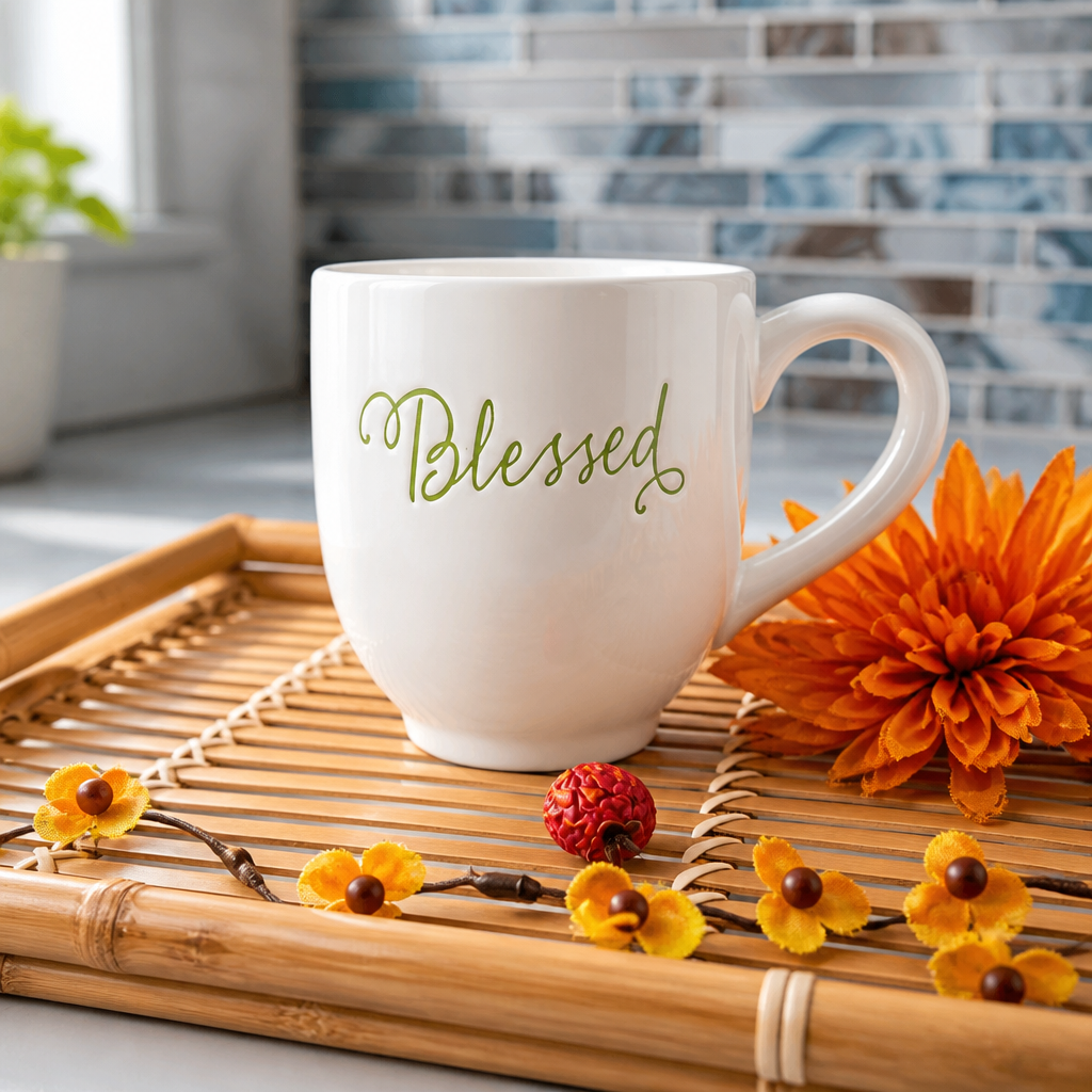 Large Blessed green floral mug