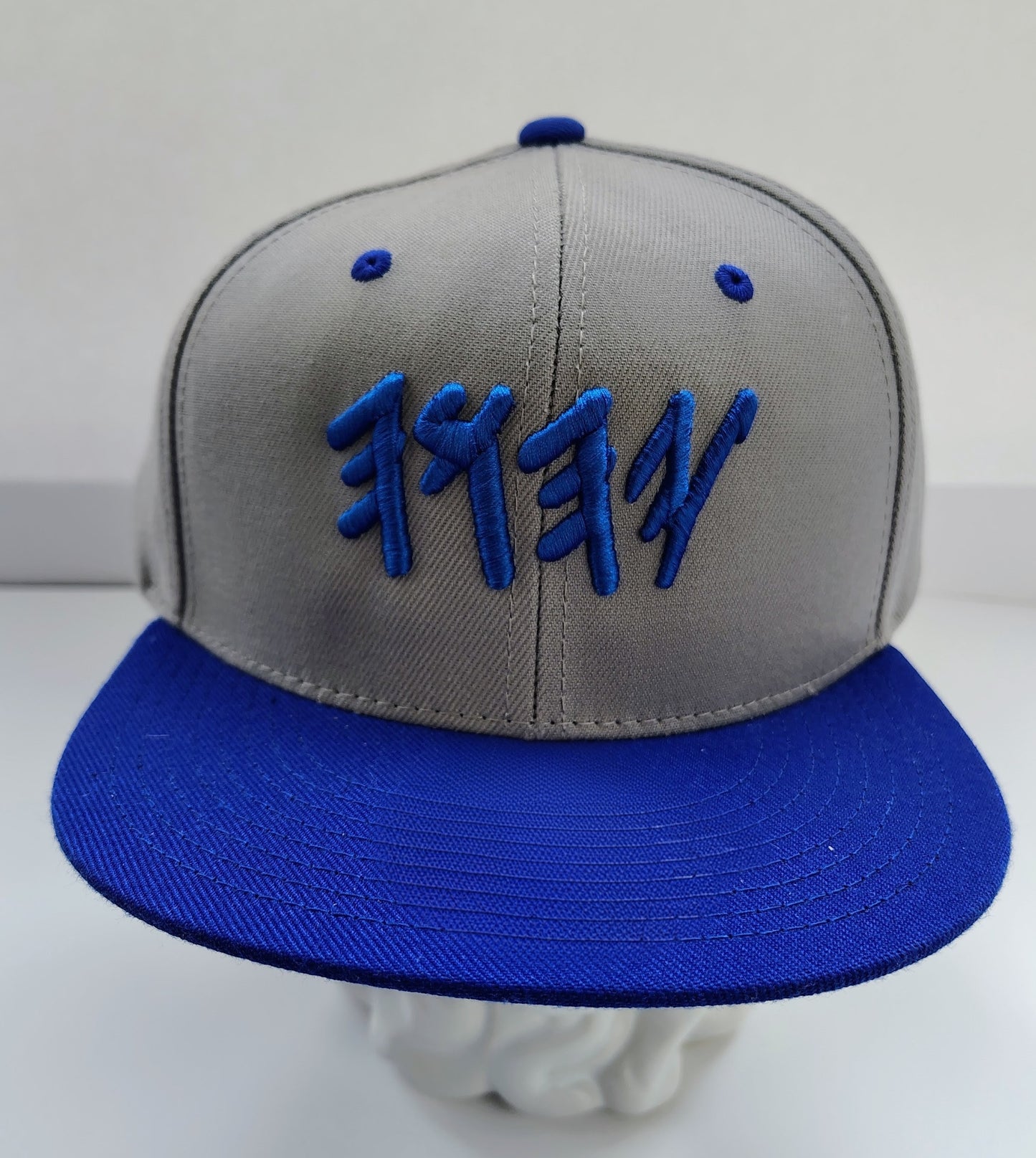 Paleo Hebrew YHWH Hat – Ancient Name Snapback | Royal Blue & Grey Embroidered Cap