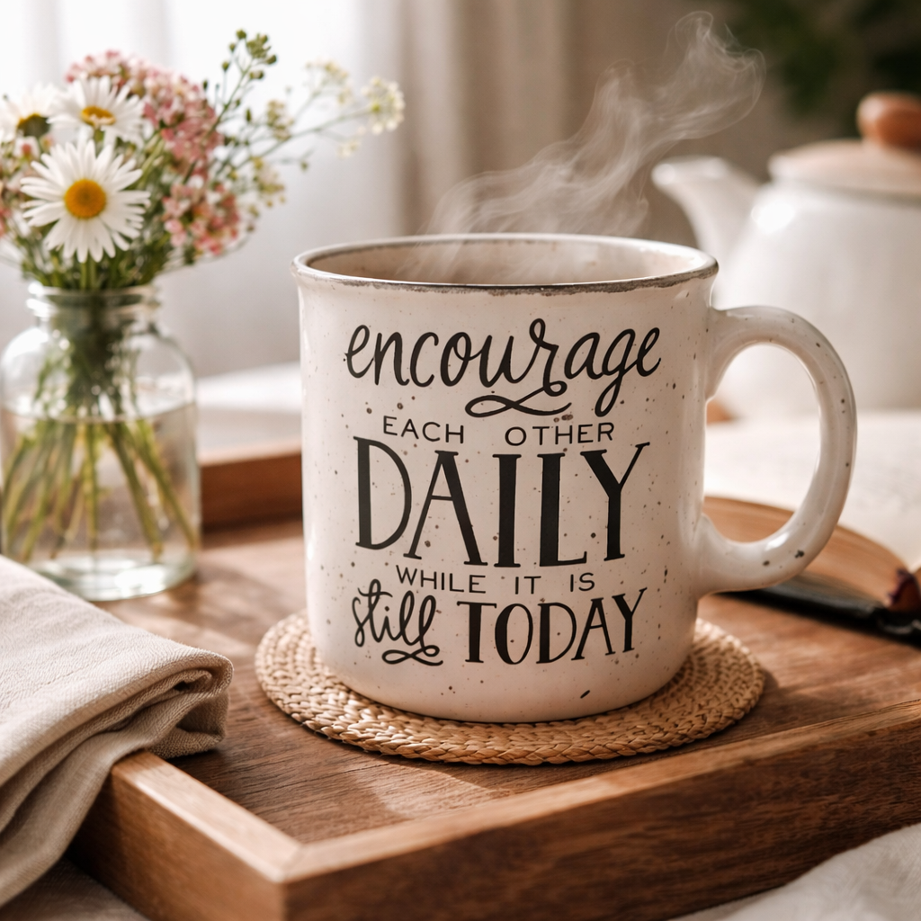 Faith Encouragement Coffee Mug | Encourage Each Other Daily – Hebrews 3:13