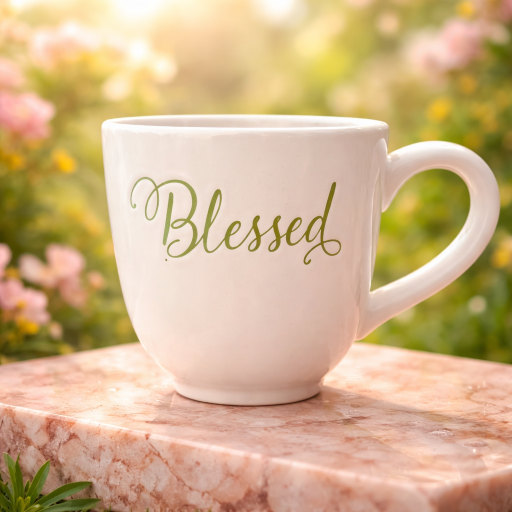 Large Blessed green floral mug