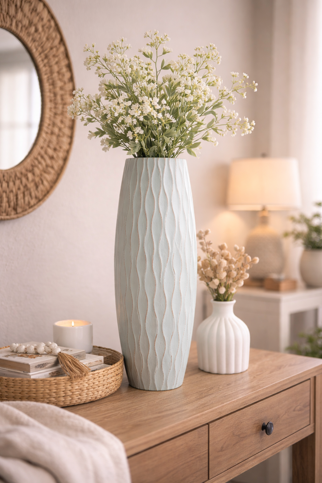 Soft Sage Green Textured Tall Vase | Modern Farmhouse & Boho Home Decor | Neutral Shelf & Entryway Accent Vase