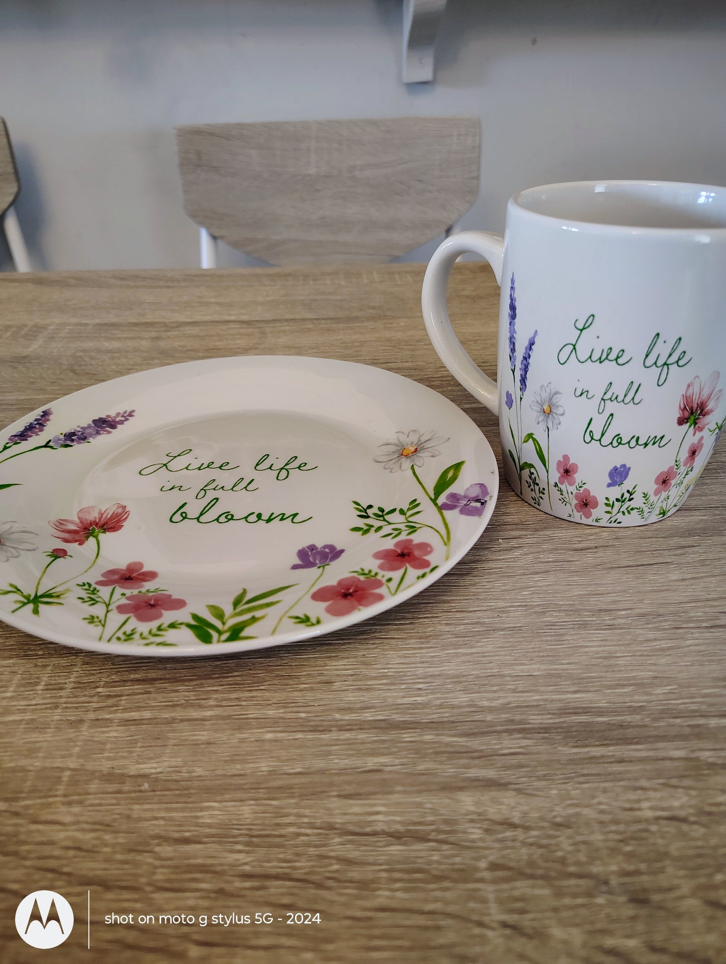 Live Life in Full Bloom | Faith-Based Floral Mug & Plate Set | Matthew 6:28 Inspired