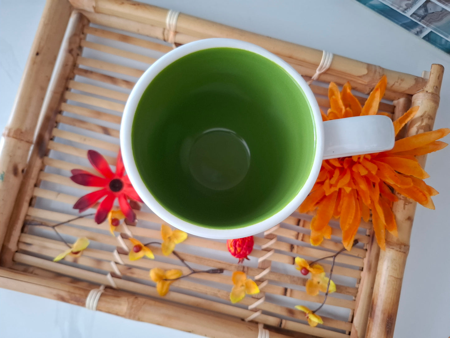Large Blessed green floral mug