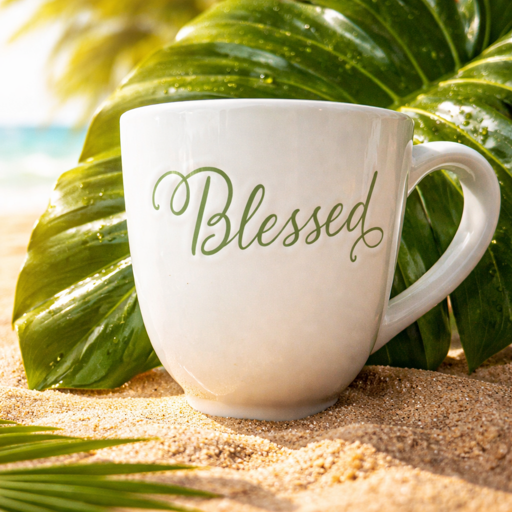 Large Blessed green floral mug