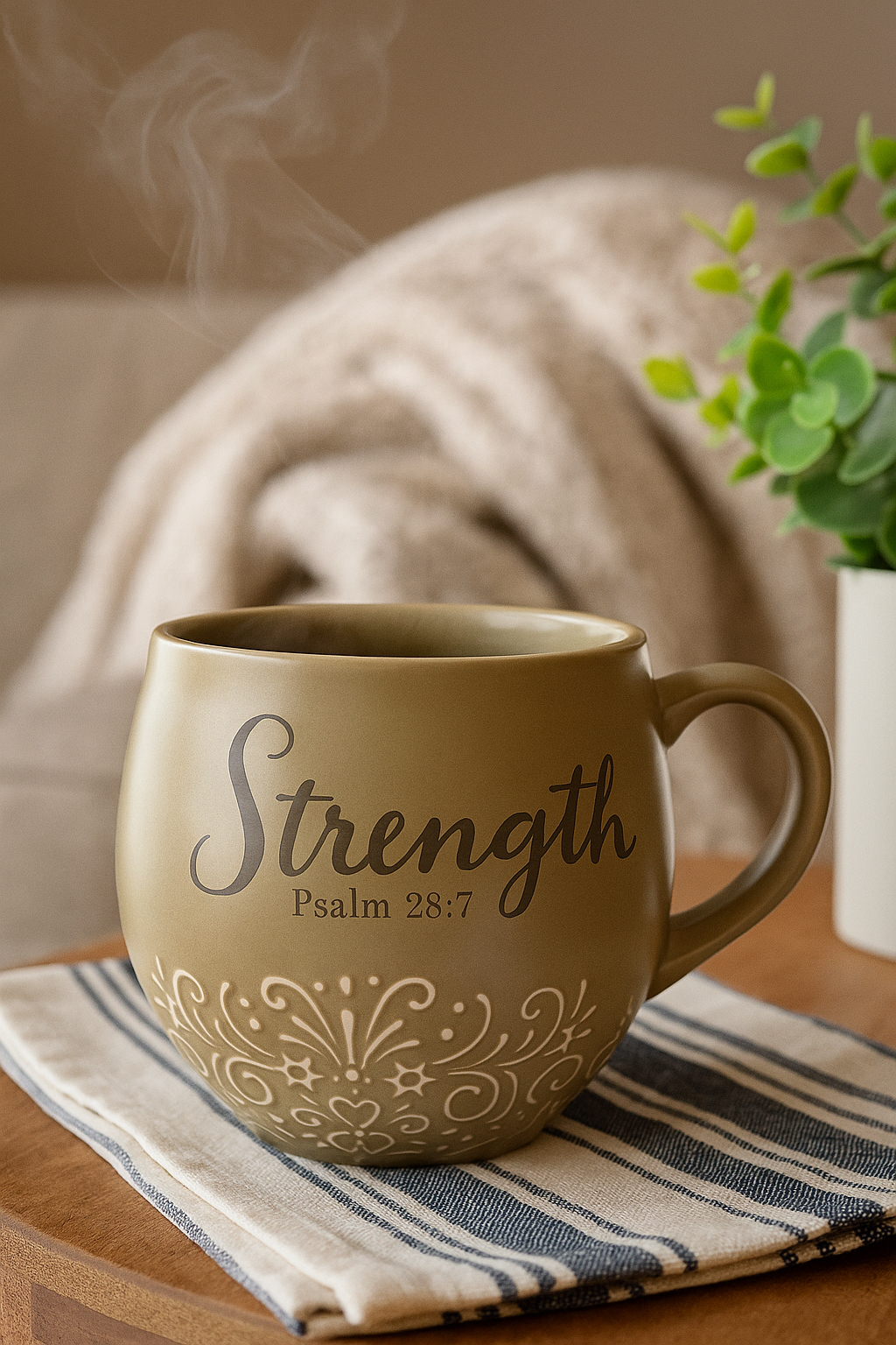 “Strength – Psalm 28:7” Mug by DaySpring | Ceramic Faith-Based Mug | Sanctuary Collection