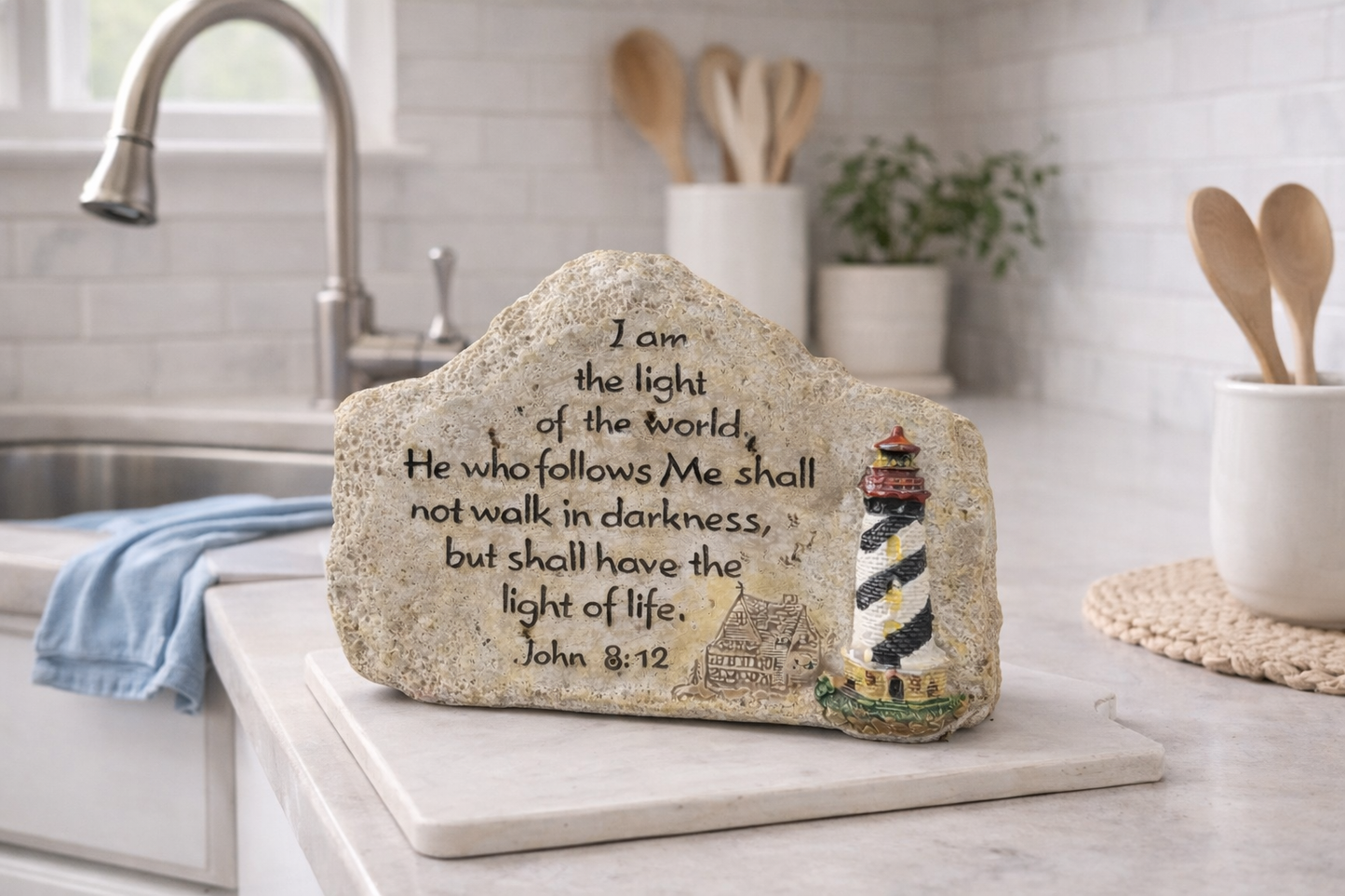 I Am the Light of the World” Scripture Stone Plaque John 8:12