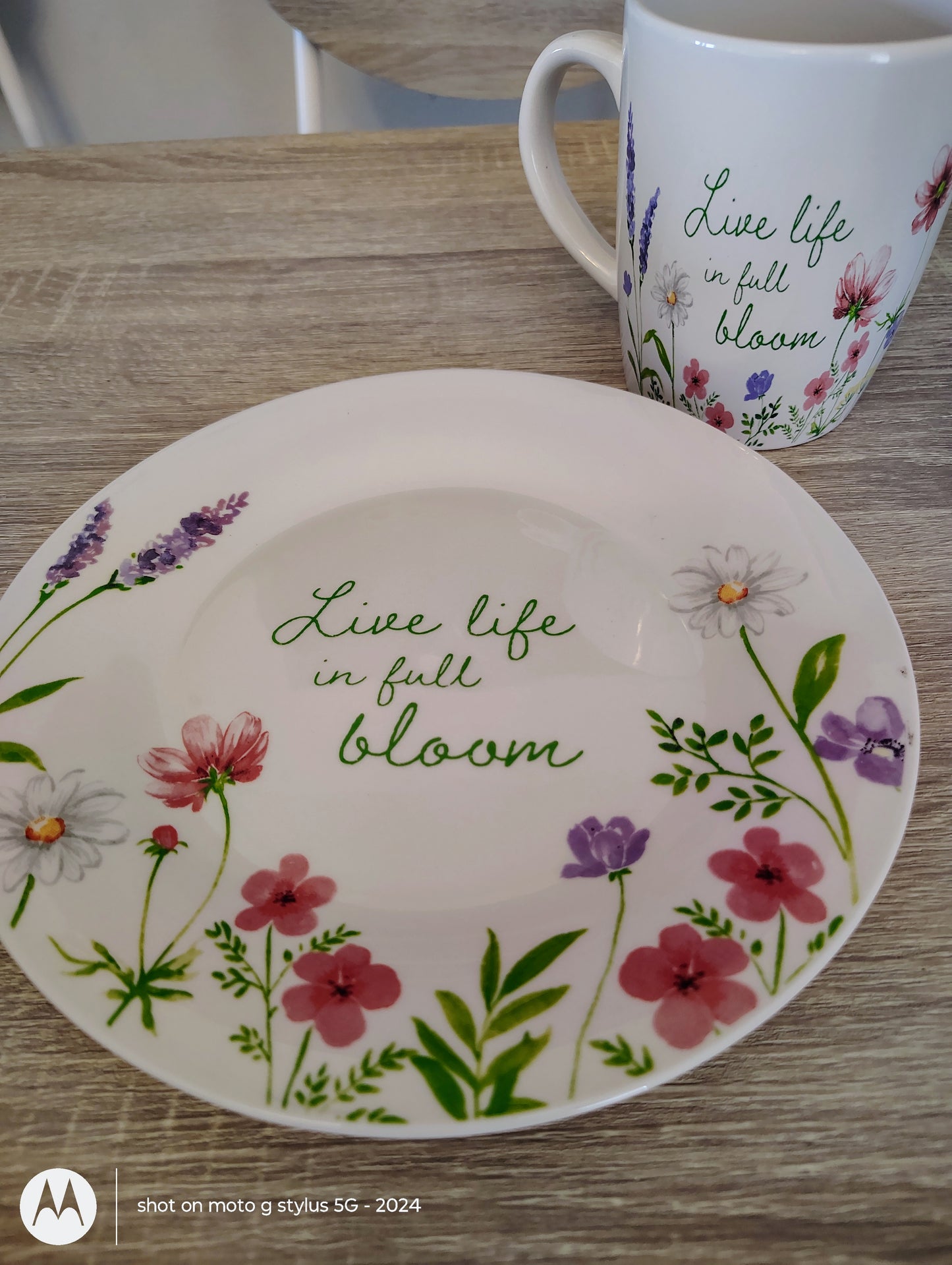 Live Life in Full Bloom | Faith-Based Floral Mug & Plate Set | Matthew 6:28 Inspired