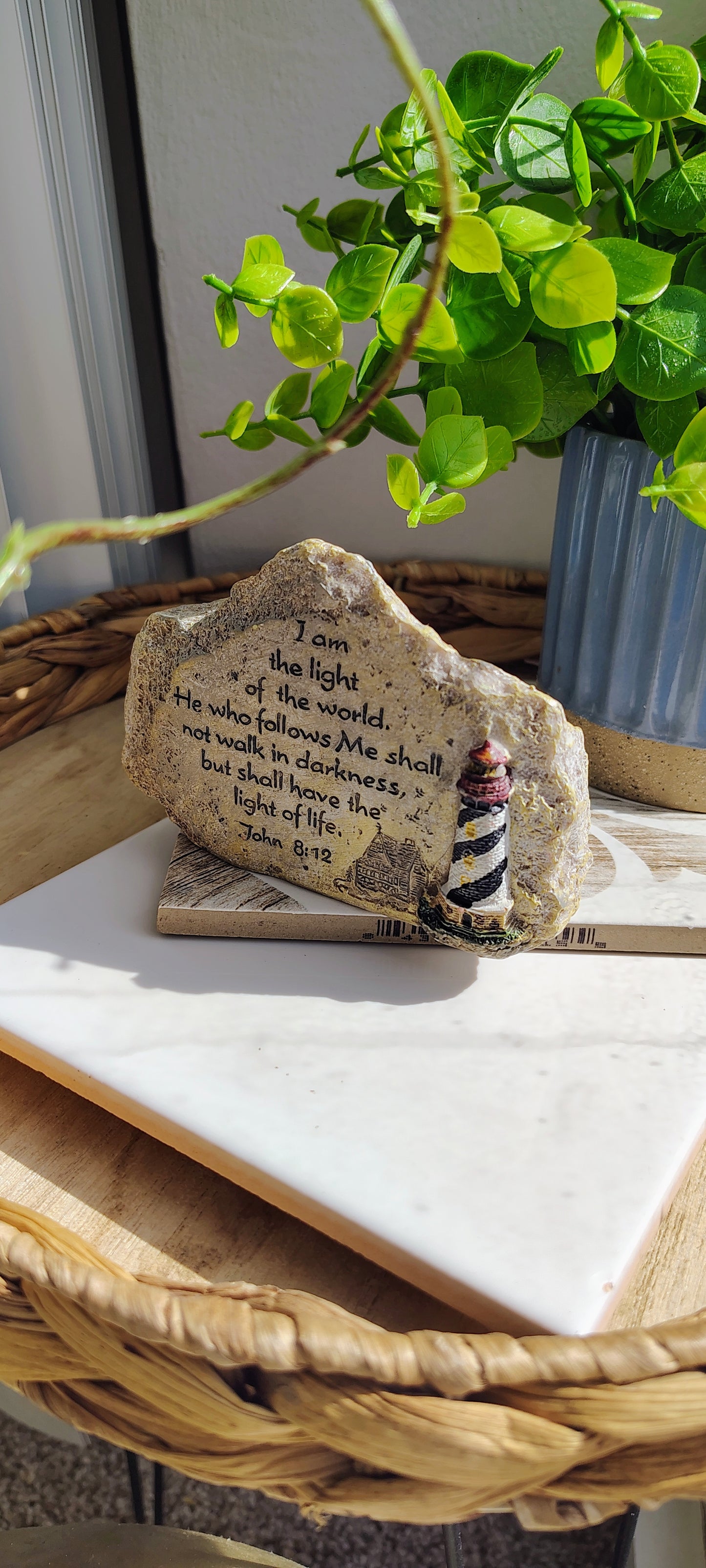 I Am the Light of the World” Scripture Stone Plaque John 8:12