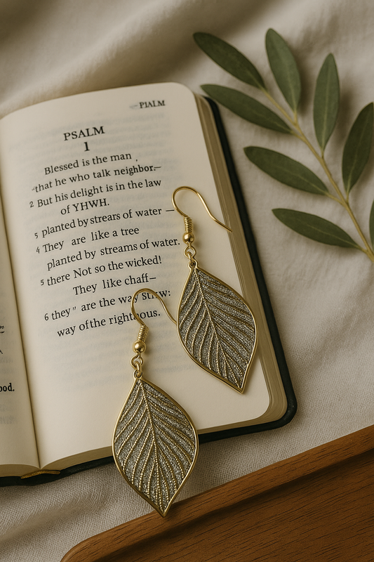 Planted to Bear Fruit – Psalm 1:3 Faith-Based Gold rhinestone Leaf Earrings