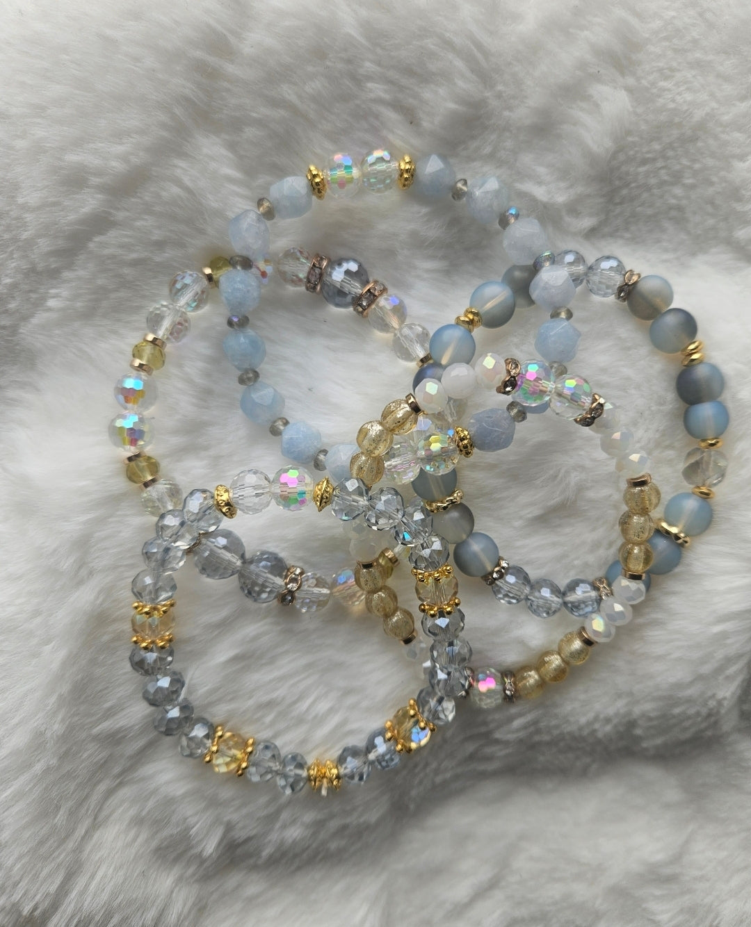I Am Treasured” Blue Crystal & Stone Bracelet Set – Stackable Beaded Bracelets