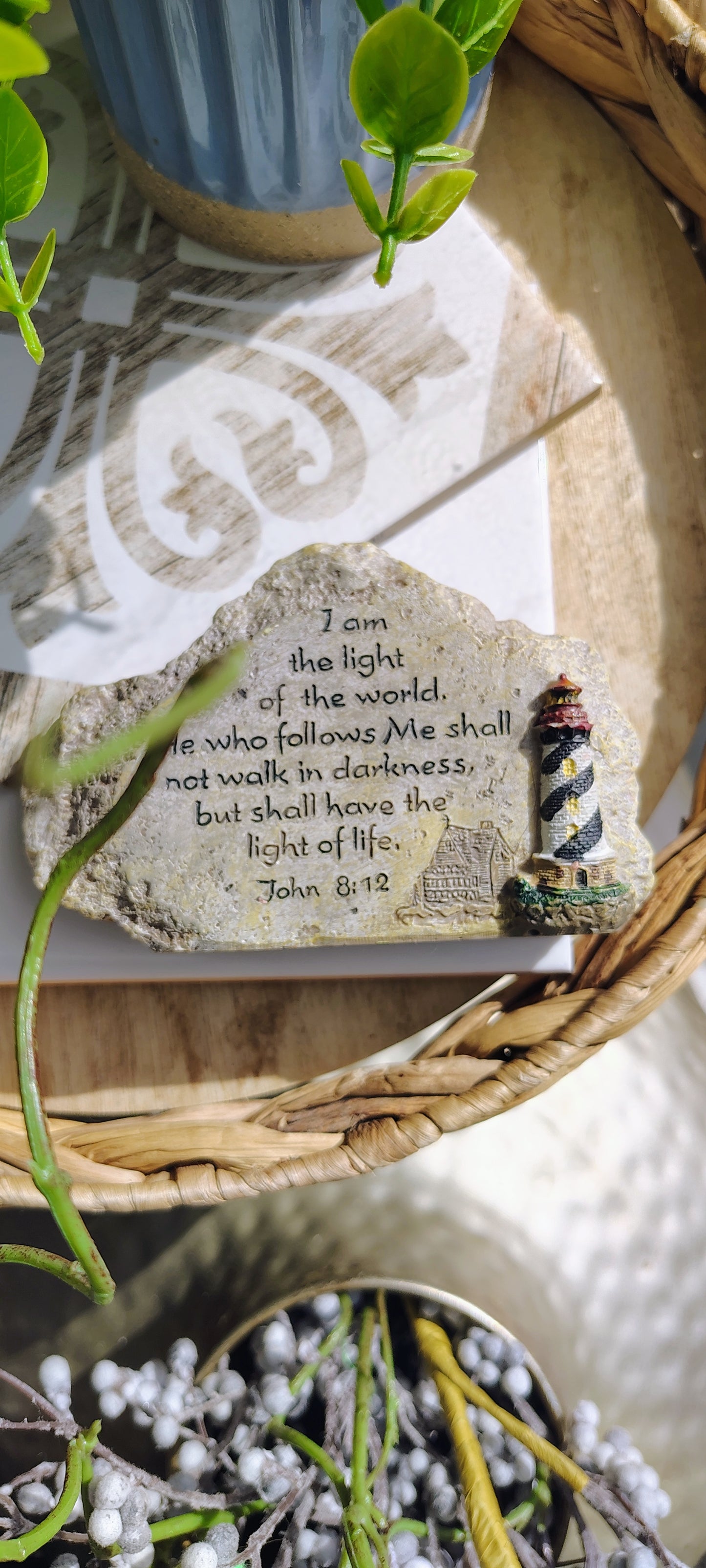 I Am the Light of the World” Scripture Stone Plaque John 8:12