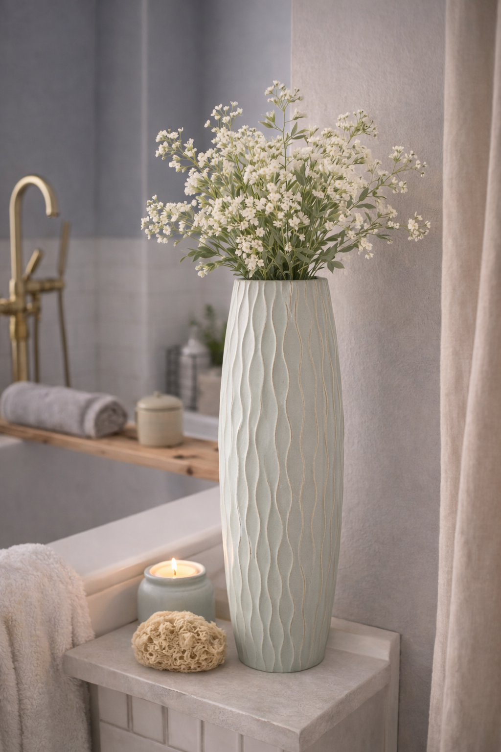 Soft Sage Green Textured Tall Vase | Modern Farmhouse & Boho Home Decor | Neutral Shelf & Entryway Accent Vase