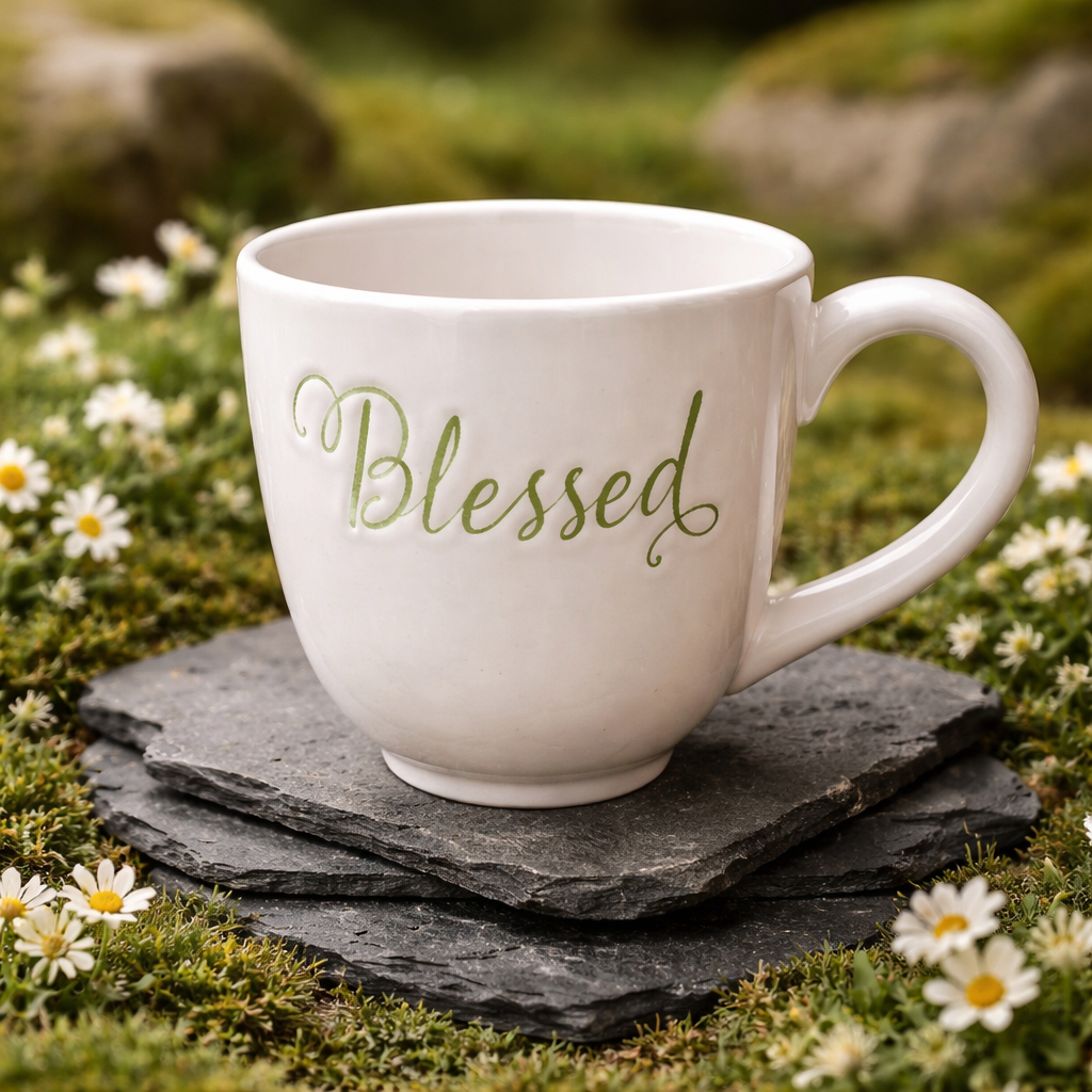 Large Blessed green floral mug