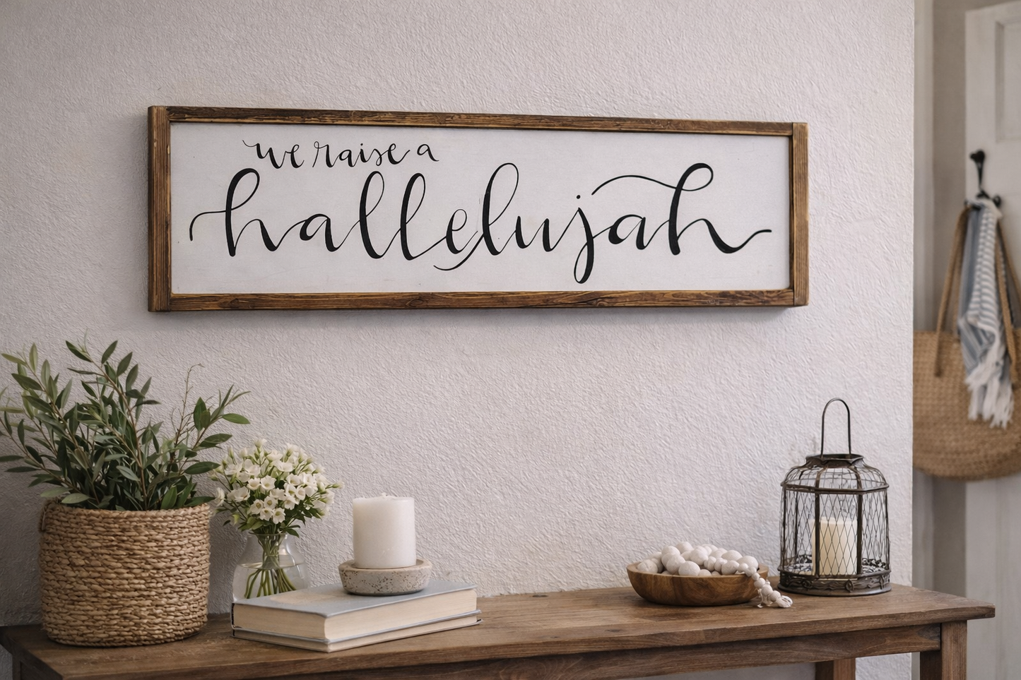 We Raise a Hallelujah | Rustic Christian Wall Sign | Faith-Inspired Home Décor
