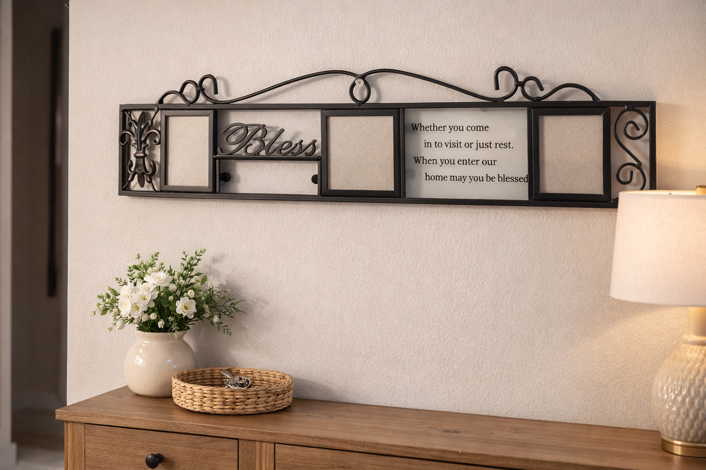 Blessed Home Metal Wall Frame with Scripture | Decorative Picture Frame Wall Art | Entryway or Living Room Accent