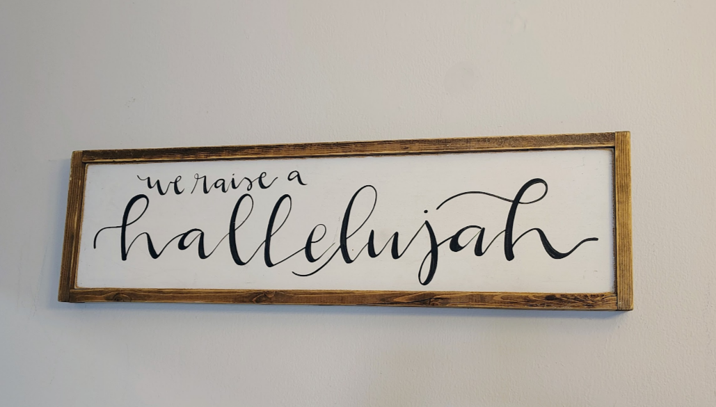 We Raise a Hallelujah | Rustic Christian Wall Sign | Faith-Inspired Home Décor
