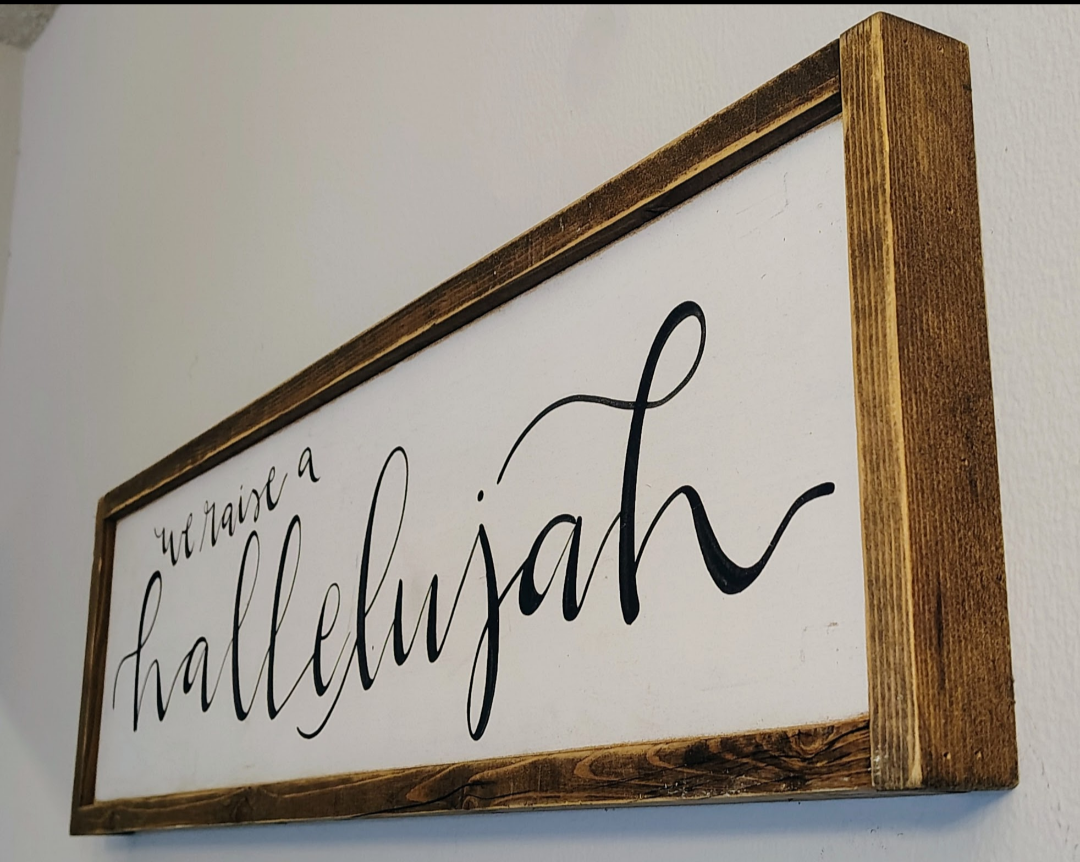 We Raise a Hallelujah | Rustic Christian Wall Sign | Faith-Inspired Home Décor