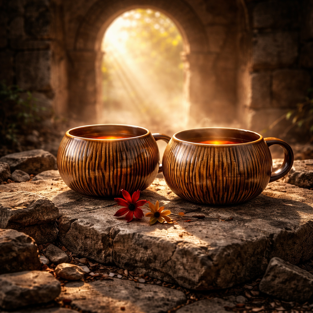 Brown Ribbed Ceramic Mug Set