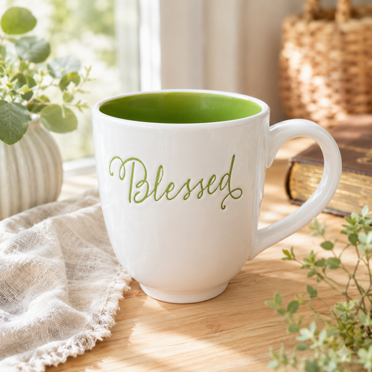 Large Blessed green floral mug