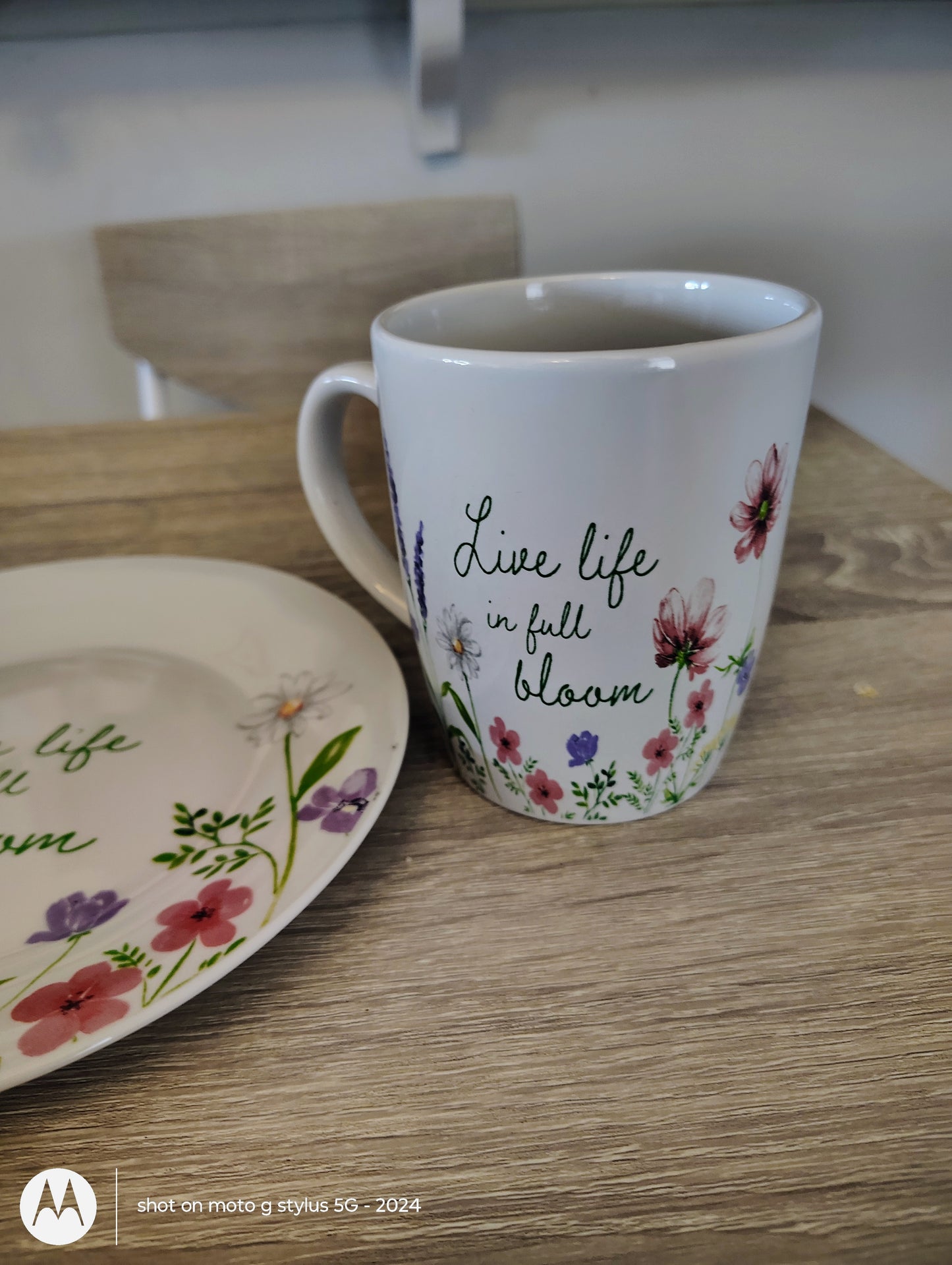 Live Life in Full Bloom | Faith-Based Floral Mug & Plate Set | Matthew 6:28 Inspired