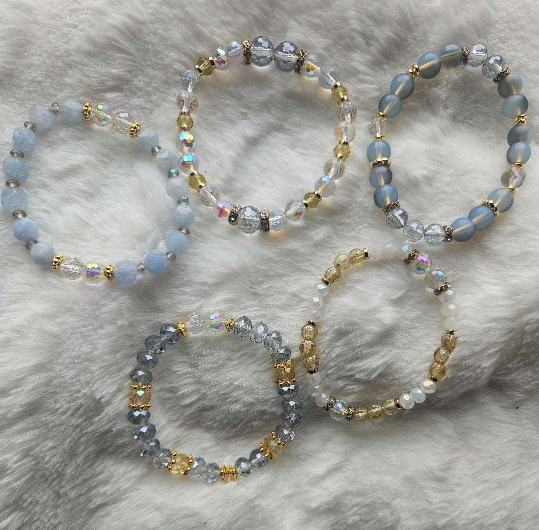 I Am Treasured” Blue Crystal & Stone Bracelet Set – Stackable Beaded Bracelets