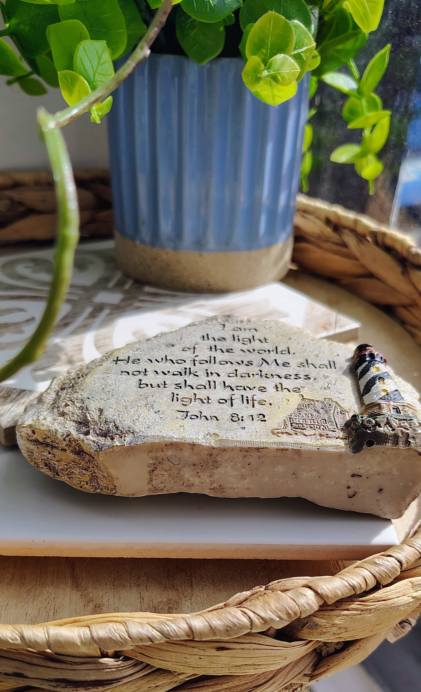 I Am the Light of the World” Scripture Stone Plaque John 8:12