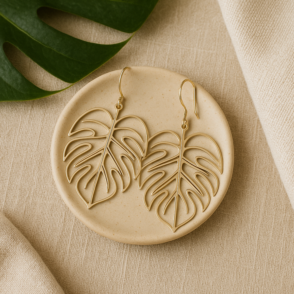 Deeply Rooted – Tropical Monstera Leaf Earrings