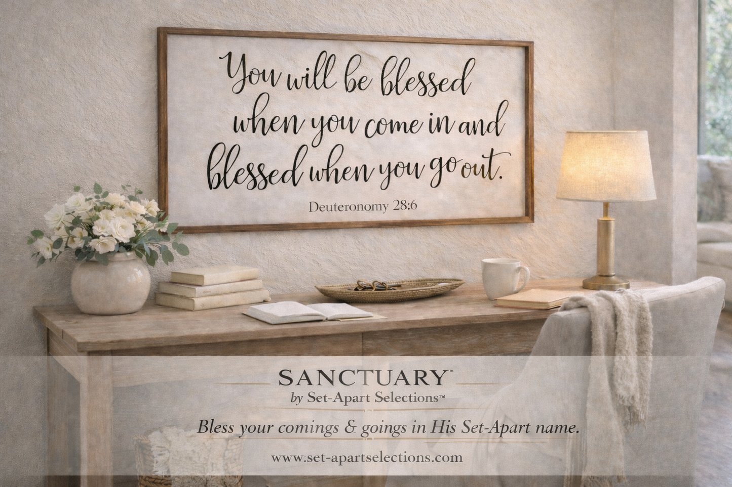 Blessed When You Come In” – Deuteronomy 28:6 Framed Scripture Sign (32"x13")